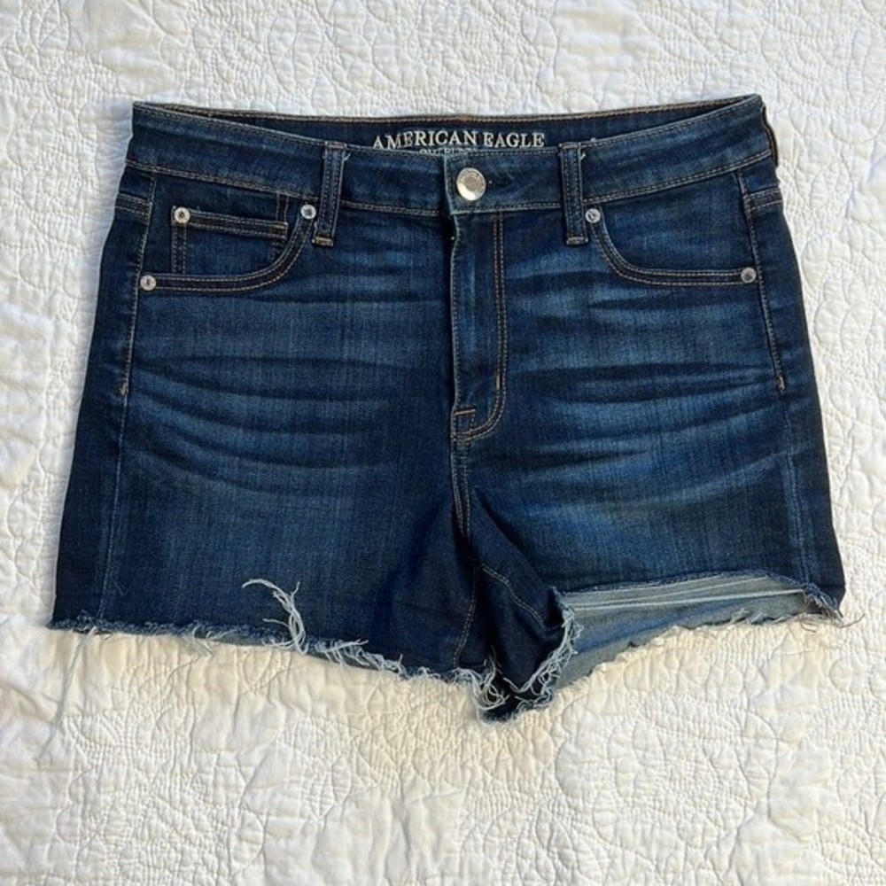 American Eagle Denim Shorts, Super Stretch, Dark Wash Distressed, SIZE 10